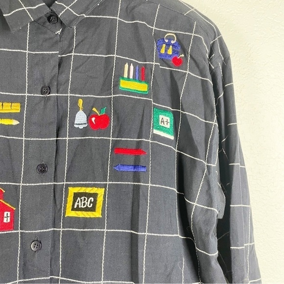 Vintage Dress Barn Back to School Button Down Embroidered Top Teacher - Picture 3 of 7